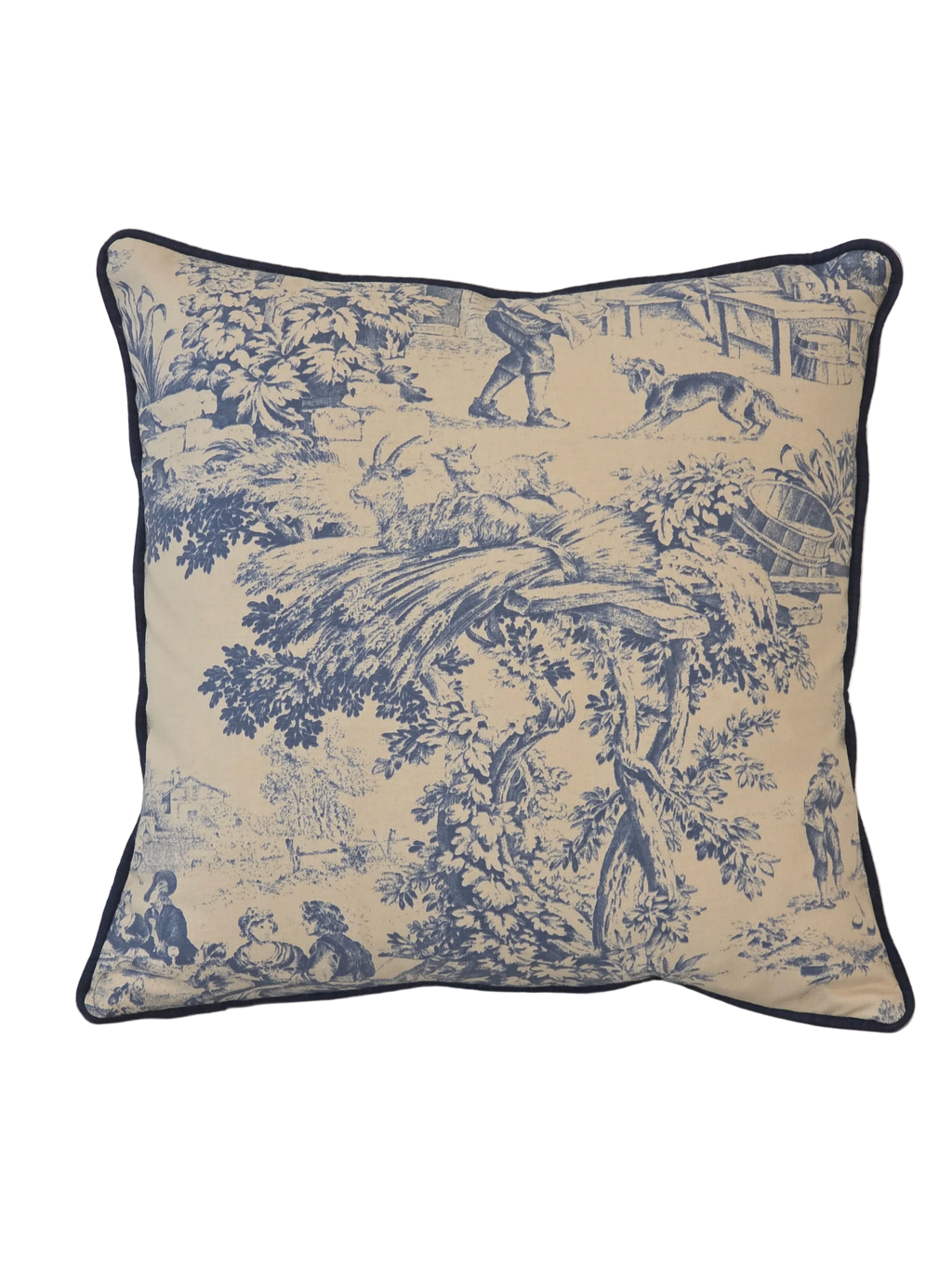 Coussin Toile de Jouy passepoilé : L'Élégance Champêtre pour Votre Salon