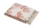 Plaid Galicia – Motif Botanique Orange sur Fond Naturel, Franges Coton 125x150 cm