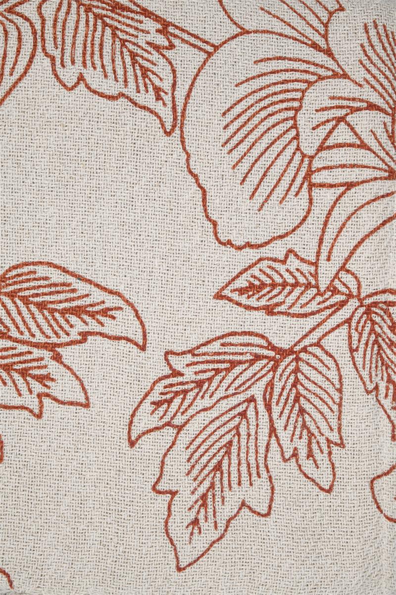 Plaid Galicia – Motif Botanique Orange sur Fond Naturel, Franges Coton 125x150 cm