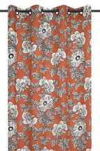 Rideau Galicia – Fond Orange Motif Fleuri Noir et Blanc 140x260 cm