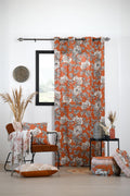 Rideau Galicia – Fond Orange Motif Fleuri Noir et Blanc 140x260 cm