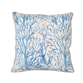 Coussin 40x40 cm "Côte Sauvage" — Motif Corail Bleu & Passepoil Vichy