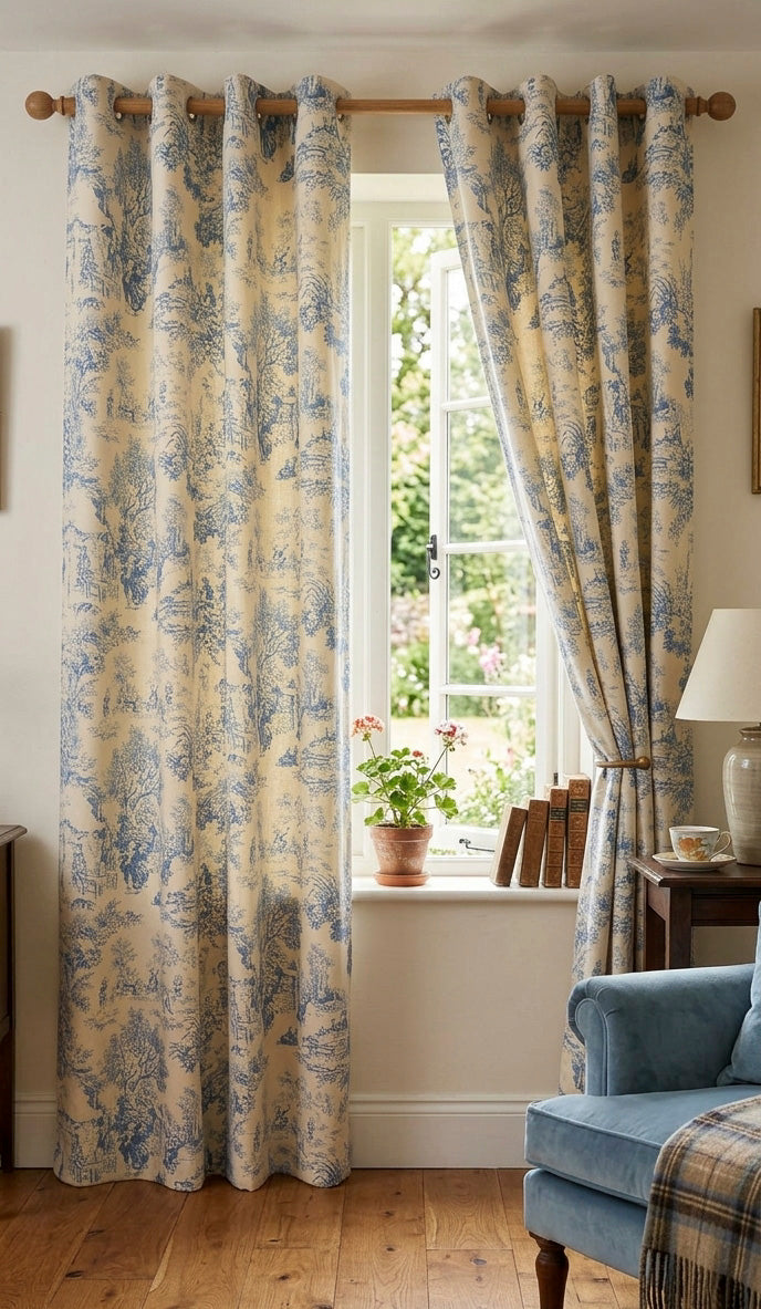 Rideau Toile de Jouy Bleue 130 x 270cm