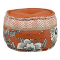 Pouf Galicia – Motif Fleuri Orange Noir et Blanc 40x30 cm
