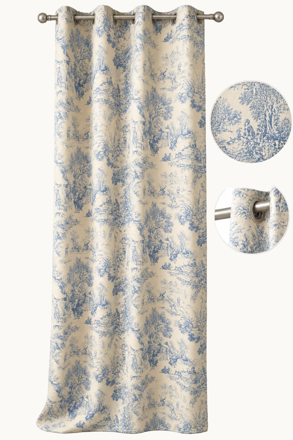 Rideau Toile de Jouy Bleue 130 x 270cm