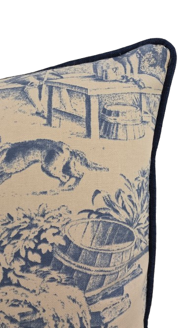 Coussin Toile de Jouy passepoilé : L'Élégance Champêtre pour Votre Salon