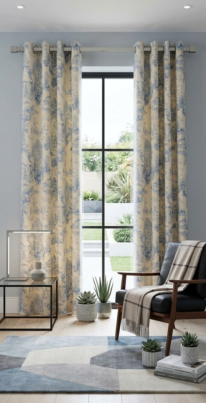 Rideau Toile de Jouy Bleue 130 x 270cm